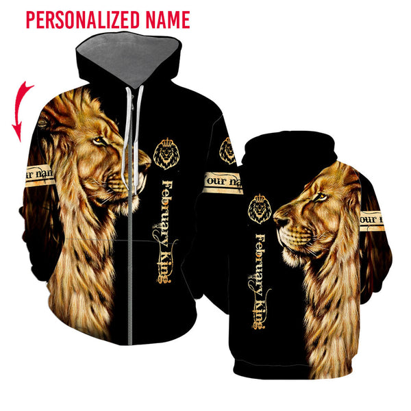 February King Lion Custom Name Zip Up Hoodie For Men & Women