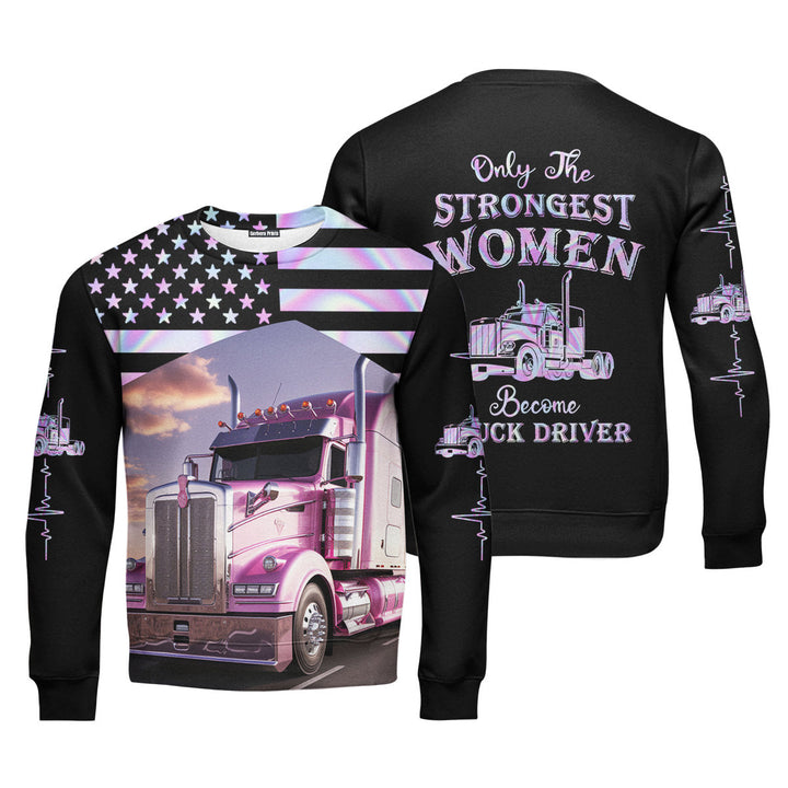 Female Truck Driver Trucking Crewneck Sweatshirt For Men & Women FHT1168-Colorful-Gerbera Prints.