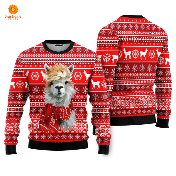 Festive Llama Xmas Ugly Christmas Sweater For Men & Women US4990-S-Gerbera Prints.