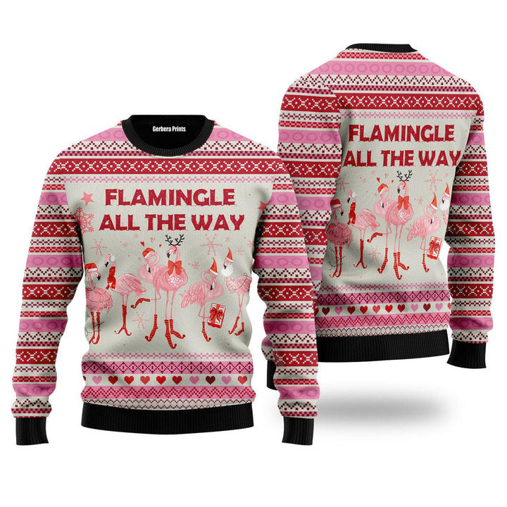 Flamingle All The Ways Ugly Christmas Sweater | For Men & Women | Adult | US4978-S-Gerbera Prints.