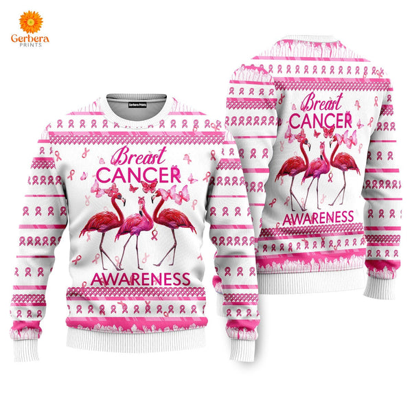 Flamingo Breast Cancer Awareness Ugly Christmas Sweater For Men & Women UH1119-Sweater-Gerbera Prints.