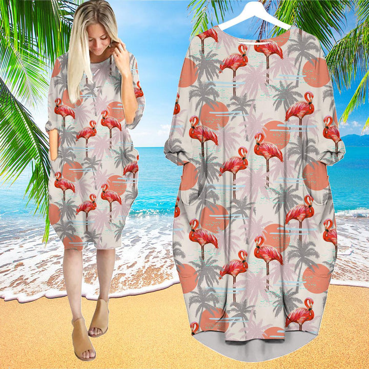 Flamingo Floral Summer Long Sleeve Midi Dress | MD1437