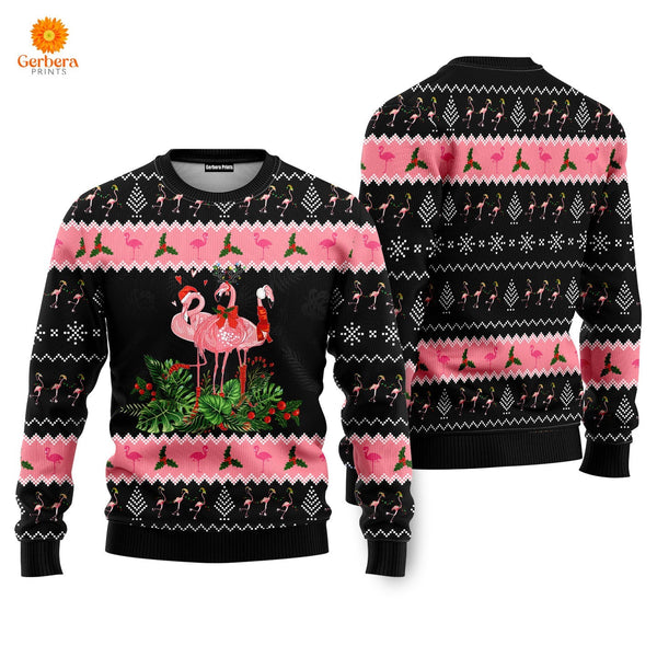Flamingo Jingle Bell Tropical Ugly Christmas Sweater For Men & Women UH1803