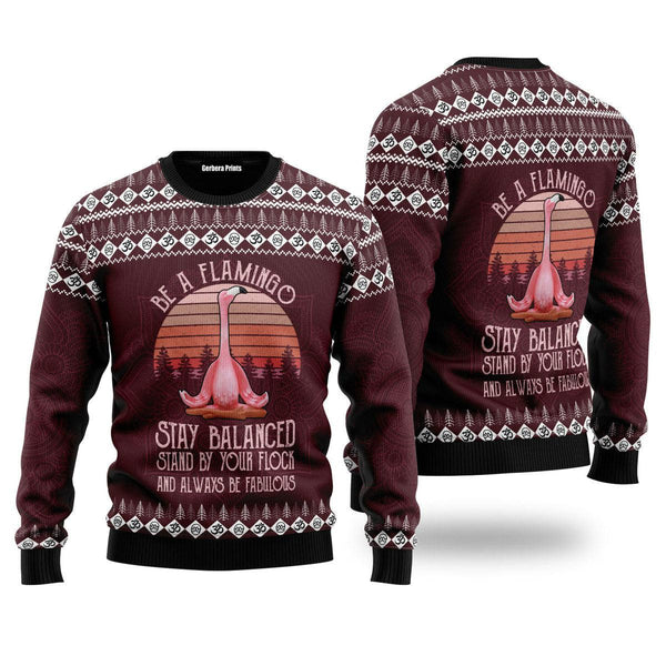 Flamingo Yoga Ugly Christmas Sweater | For Men & Women | Adult | US5016-S-Gerbera Prints.
