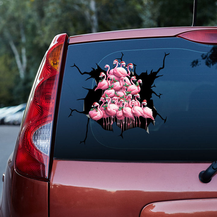 Flamingos Christmas Tree 3D Vinyl Car Decal Stickers CS5746-Broken wall-Gerbera Prints.