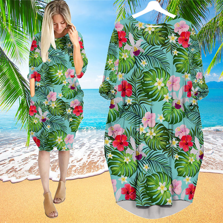 Floral Tropical Long Sleeve Midi Dress | MD1545