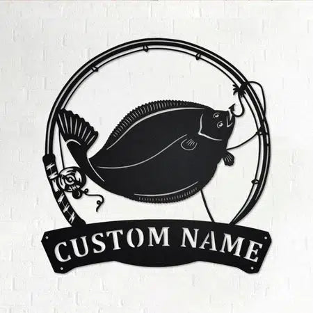 Flounder Fish Custom Cut Metal Sign | MN1607-Black-Gerbera Prints.