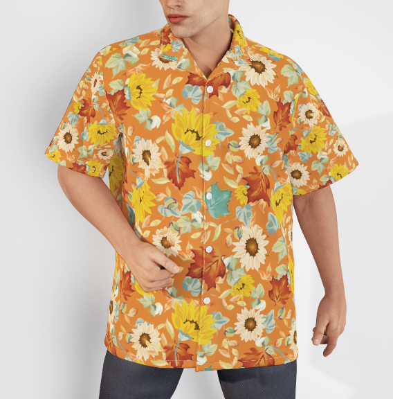 Flower Sunflowers On Orange The First Of Autumn Aloha Hawaiian Shirts For Men And For Women WT7004