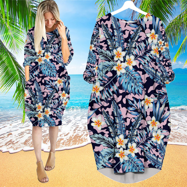 Flowers Tropical Long Sleeve Midi Dress | MD1650