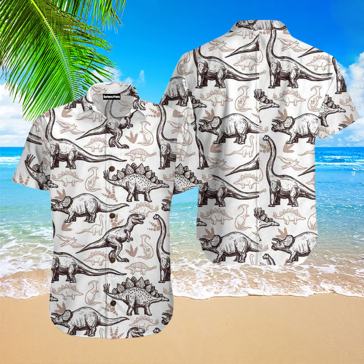 Footprints Seamless Pattern Dinosaur Hawaiian Shirt