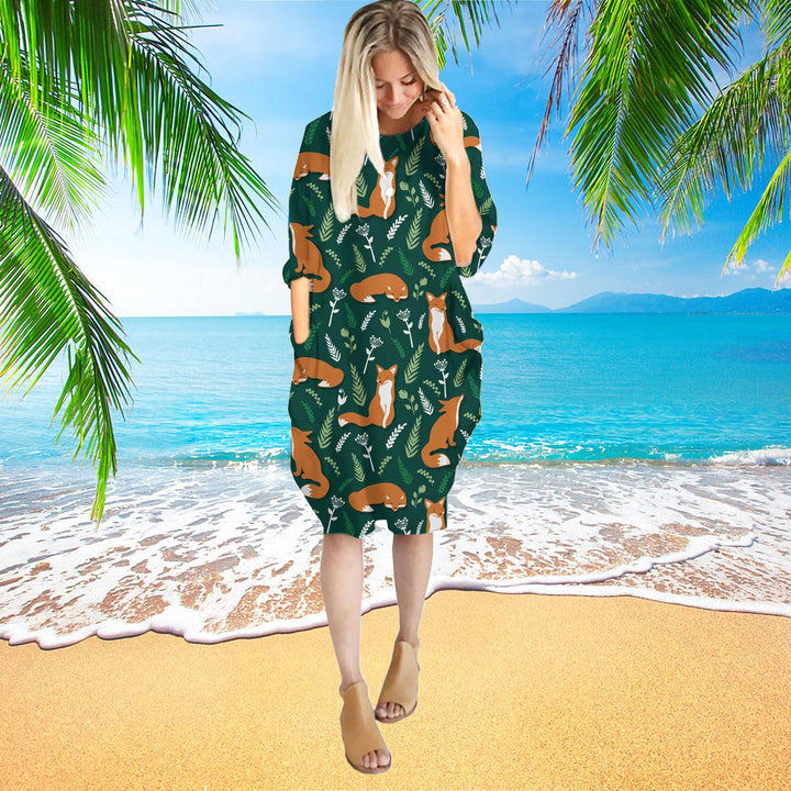 Foxes And Flowers Tropical Long Sleeve Midi Dress | MD1214