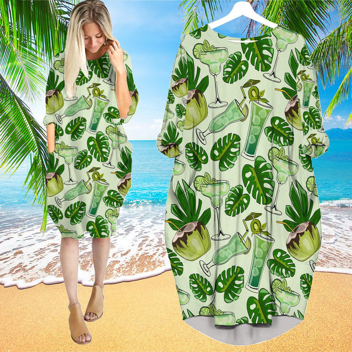 Fresh Cocktails Tropical Long Sleeve Midi Dress | MD1261