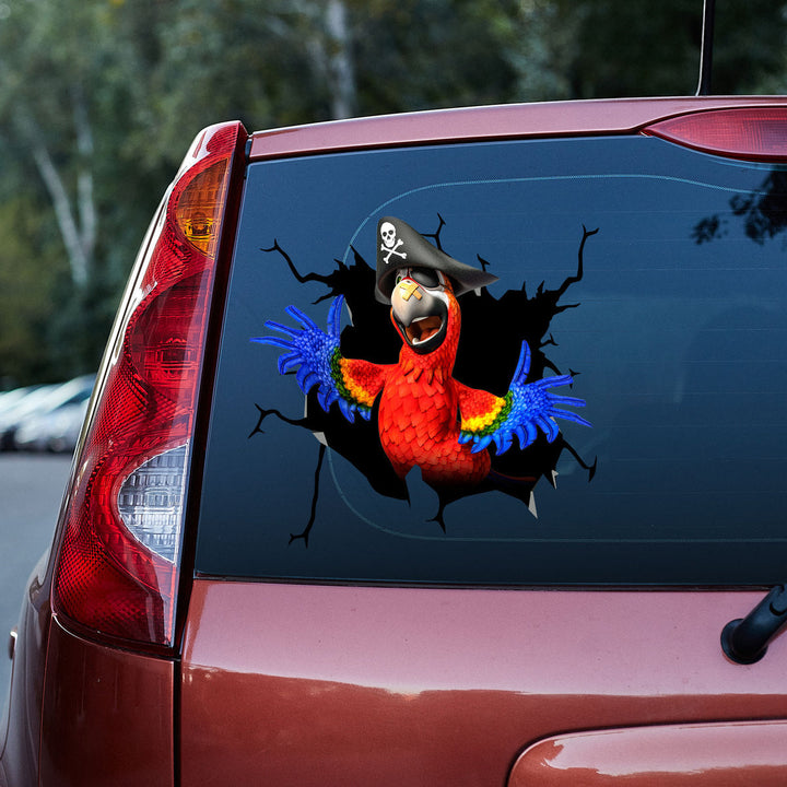 10 Pirate Red Parrot Cracked Car Decal Sticker | Waterproof | PVC Vinyl | CCS5404-Colorful-Gerbera Prints.