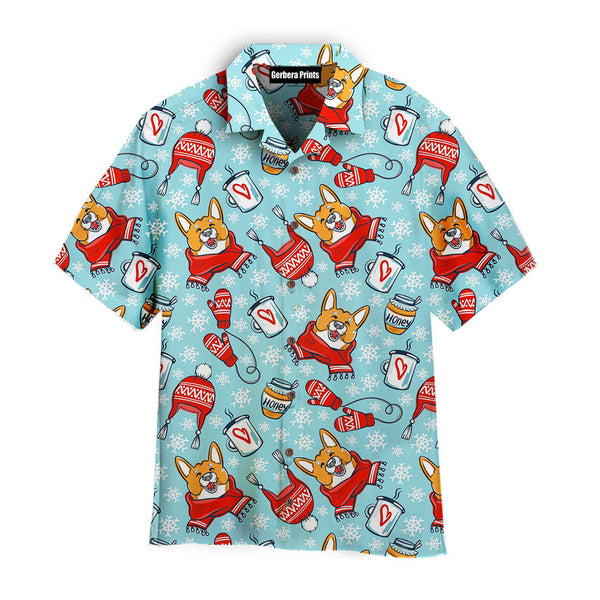 Funny Adorable Corgis Dog Merry Christmas Pattern Aloha Hawaiian Shirts For Men & For Women | WT7478-Colorful-Gerbera Prints.