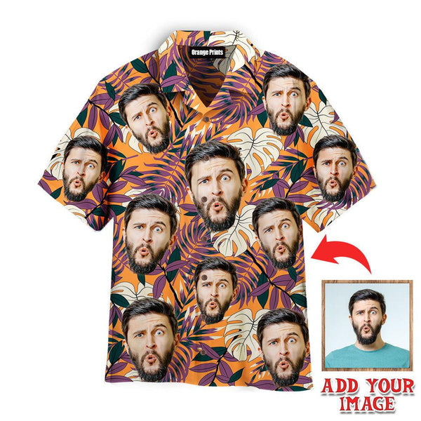 Funny Amazed Man Face On Orange Tropical Custom Photo Hawaiian Shirt For Men & Women