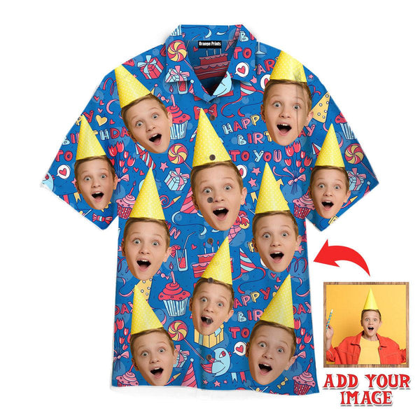 Funny Amazing Boy Birthday On Blue Custom Photo Hawaiian Shirt For Men & Women
