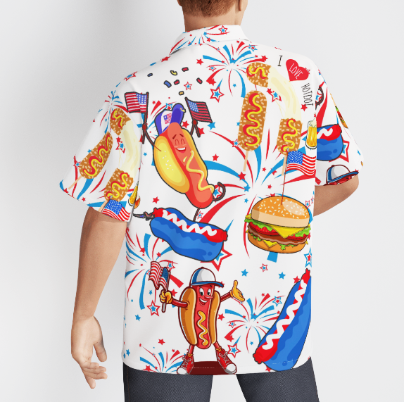 Funny American Hot Dog 4th Of July Independence Day White And Blue Aloha Hawaiian Shirts For Men And For Women WT8039