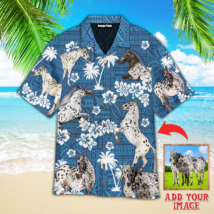 Funny Appaloosa Horse Blue Tribal Custom Photo Hawaiian Shirt For Men & Women
