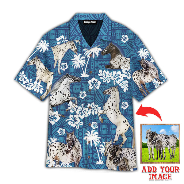Funny Appaloosa Horse Blue Tribal Custom Photo Hawaiian Shirt For Men & Women