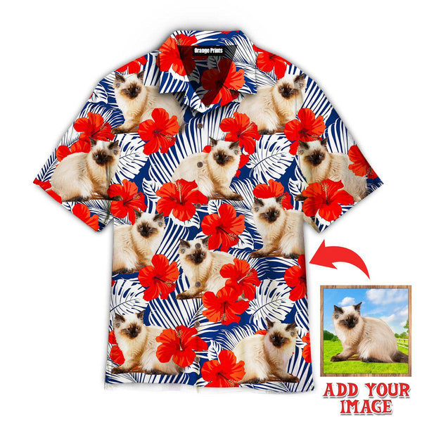 Funny Baby Cat With Red Flower Tropical Custom Photo Hawaiian Shirt For Men & Women