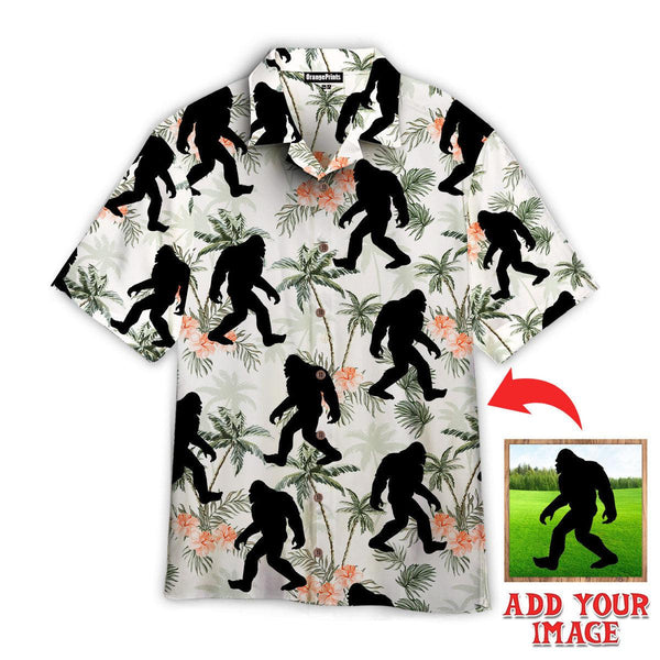 Funny Bigfoot Coconut Tree Tropical Aloha Custom Photo Hawaiian Shirt For Men & Women