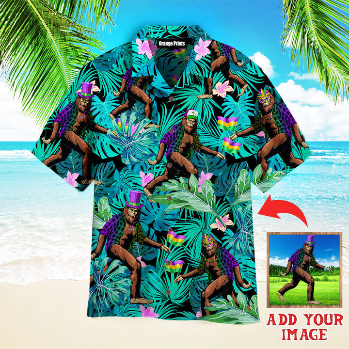 Funny Bigfoot Happy Mardi Gras Tropical Custom Photo Hawaiian Shirt For Men & Women