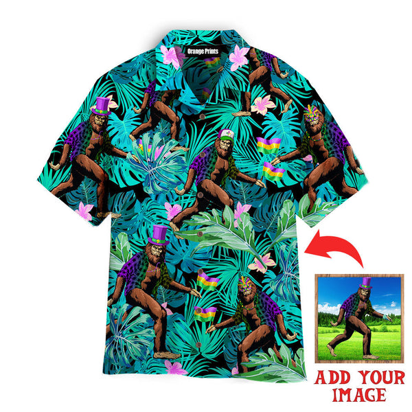 Funny Bigfoot Happy Mardi Gras Tropical Custom Photo Hawaiian Shirt For Men & Women