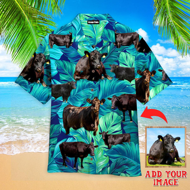 Funny Black Angus Cattle Lovers Custom Photo Hawaiian Shirt For Men & Women