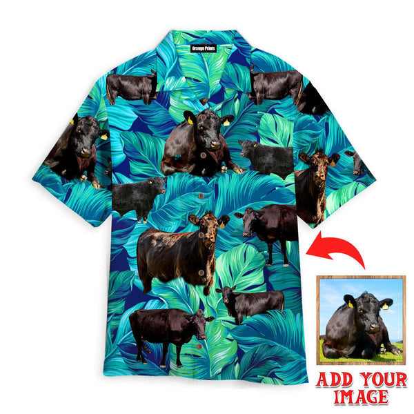 Funny Black Angus Cattle Lovers Custom Photo Hawaiian Shirt For Men & Women