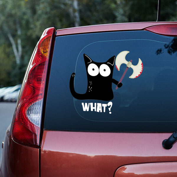 Black Cat Say What Car Decal Sticker | Waterproof | PVC Vinyl | CS5468-Colorful-Gerbera Prints.