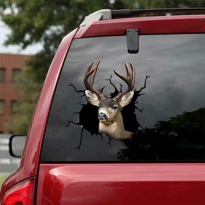 Funny Black - Tailed Deer Cracked Car Decal Sticker | Waterproof | PVC Vinyl | CCS1263