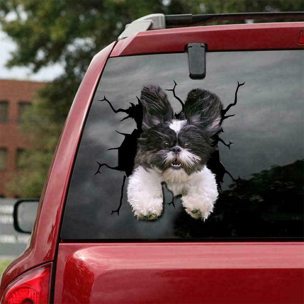 Funny Black White Shih Tzu Dogs Cracked Car Decal Sticker | Waterproof | PVC Vinyl | CCS2297