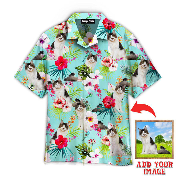 Funny Blue Classic Tropical Maine Coon Cats Lover Custom Photo Hawaiian Shirt For Men & Women