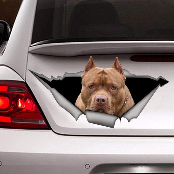 Brown American Pitbull Dog Cracked Car Decal Sticker | Waterproof | PVC Vinyl | CCS1376
