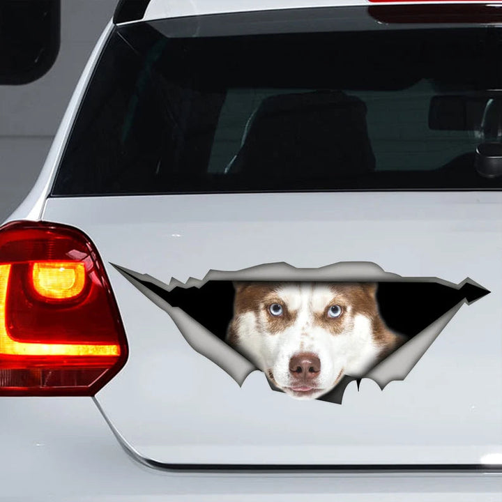 Brown Husky Dog Car Decal Cracked Car Decal Sticker | Waterproof | PVC Vinyl | CCS2620-Gerbera Prints.