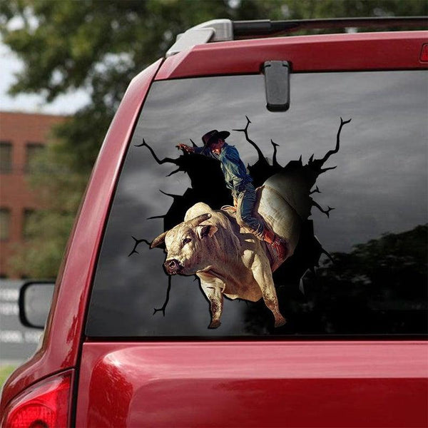 Bull Riding Cowboy Cracked Car Decal Sticker | Waterproof | PVC Vinyl | CCS1899