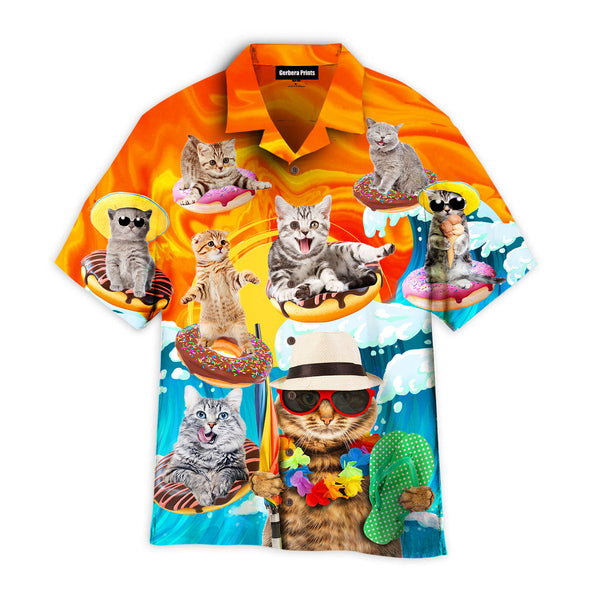 Funny Cat Lovers Surfing Summer Beach Aloha Hawaiian Shirts For Men & For Women WT9622-Colorful-Gerbera Prints.