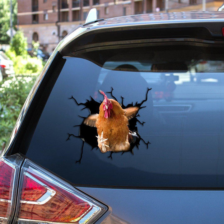 Funny Chicken Cracked Car Decal Sticker | Waterproof | PVC Vinyl | CCS1158