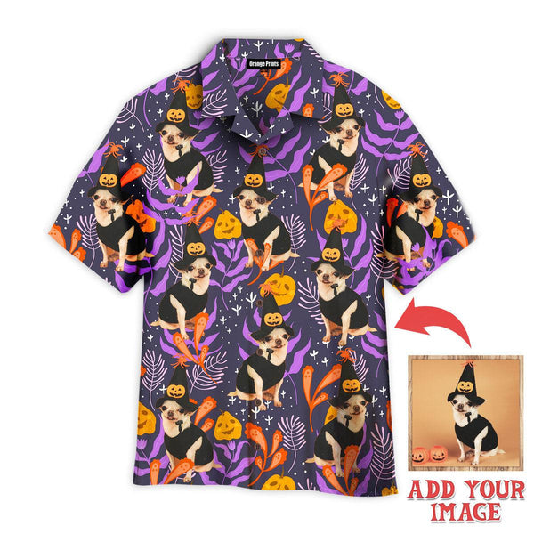 Funny Chihuahua Halloween Pumkins Tropical Custom Photo Hawaiian Shirt For Men & Women