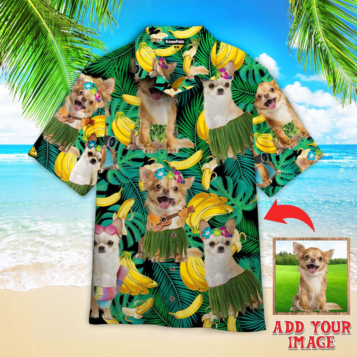 Funny Chihuahua Summer Leaves Banana Custom Photo Hawaiian Shirt For Men & Women