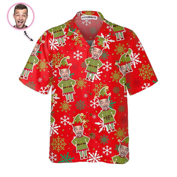 Funny Christmas Elf Custom Photo Hawaiian Shirt For Men & Women