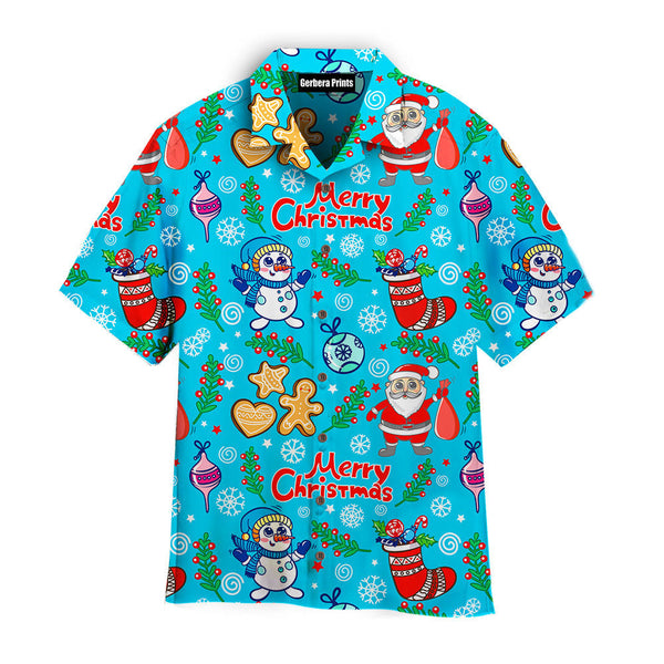 Funny Christmas On Blue Pattern Aloha Hawaiian Shirts For Men & For Women | WT7479-Colorful-Gerbera Prints.