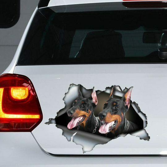 Couple Black Doberman Dog Cracked Car Decal Sticker | Waterproof | PVC Vinyl | CCS2266
