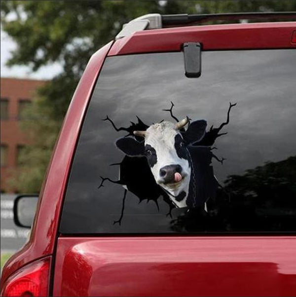 Funny Cow Cracked Car Decal Sticker | Waterproof | PVC Vinyl | CCS2051