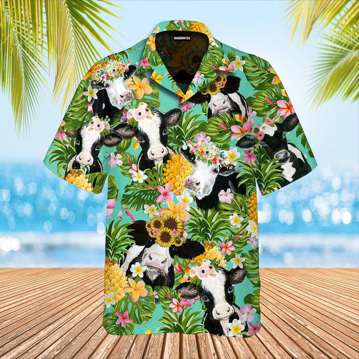 Funny Cow With Flowers Aloha Hawaiian Shirts | Unisex | WT1531-S-Gerbera Prints.