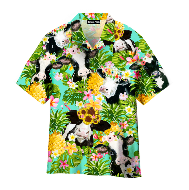Funny Cow With Flowers Pineapple Aloha Hawaiian Shirts | For Men And Women | WT1531
