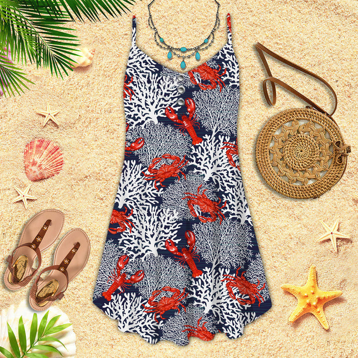 Funny Crabs And Lobsters Summer Spaghetti Strap Summer Dress | SD1559