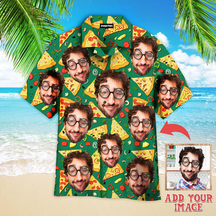 Funny Crazy Man Loves Slice Pizza On Green Custom Photo Hawaiian Shirt For Men & Women