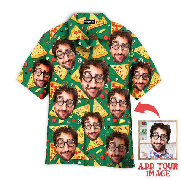 Funny Crazy Man Loves Slice Pizza On Green Custom Photo Hawaiian Shirt For Men & Women