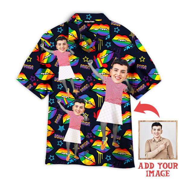 Funny Custom Face On Rainbow Lips Gay LGBT Custom Photo Hawaiian Shirt For Men & Women
